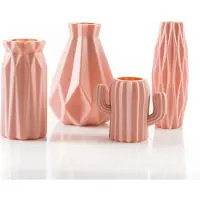 Looliving SET VAN 4 onbreekbare vaasjes oud roze - Oud roze bloemenvaas kunststof vaas - bloemvaas decoratief vaasje