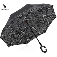 San vitale - Unieke reversible Windproof Paraplu - Paraplu opvouwbaar - Paraplu's - Krant Zwart