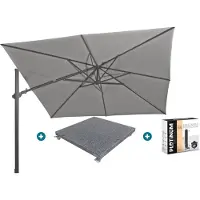 4 Seasons Outdoor 4-Seasons zweefparasol Siesta Premium 300 x 300 - Charcoal met voet en hoes