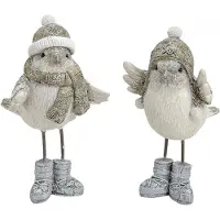 B-home-interieur.be Wintervogels met Glitter - White poly / metaal - set van 2 stuks