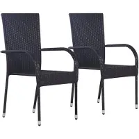 vidaXL Stapelbare tuin stoelen, 2 stuks, polyrotan, zwart