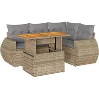 vidaXL 5-delige tuinmeubelset met kussens, beige, van polyrotan