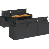 vidaXL 7-delige Loungeset met kussens poly rattan zwart
