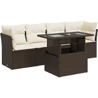 vidaXL 5-delige Loungeset met kussens poly rattan bruin