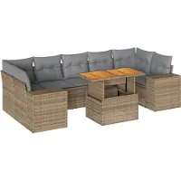 vidaXL 8-delige Loungeset met kussens poly rattan beige