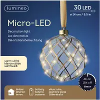 Décoris Micro Led Bal Verlichte Cadeaudoos - 30 Led's - Warm Wit - 14cm - Binnen