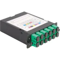 DeLOCK LWL HD (High Density) cassette, MPO-connector naar 12 x SC simplex-aansluitingen, 12 vezels, single-mode, polariteit A, 9/125 µm, SC, zwart, single-mode, metaal, 102 mm, 125 mm