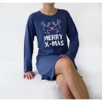 Temptation Dames Nachthemd - Lange Mouw - Kerst - Blauw - Maat XXL