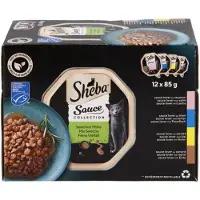 Sheba 4x sauce Collection mix selectie in saus: zalm, tonijn kip eend 12x 85gr
