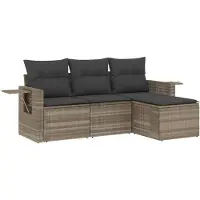 vidaXL 4-delige Loungeset met kussens poly rattan lichtgrijs