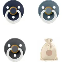 BIBS fopspenen maat 1 0-6 maanden - set 3 spenen + bolletoet speenzakje - Glow Petrol, Deep space, Iron