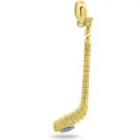 New Bling 9NBSAM-G230386 Gouden Hangertje Hockeystick - 14 Karaat Bedeltje - Hockeystick 27,5x7,5mm - Zirkonia - Goud