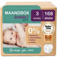Bambo Luiers - Maat 3 (4-8 kg) - 168 stuks Maandbox - 0% onnodige toevoegingen - Ideaal voor de gevoelige huid - Nordic Swan Ecolabel