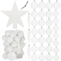 Springos Kerstballen & Piek | 33 Stuks | 5/6/8 cm | Wit
