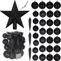 Springos Kerstballen & Piek | 33 Stuks | 5/6/8 cm | Zwart