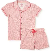 Little label shortama met panterprint roze Meisjes Stretchkatoen Klassieke kraag - maat 110/116