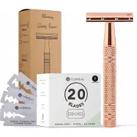 Bamboozy Safety Razor + 20 Scheermesjes Aluminium Rose Gold Goud Voor Vrouwen Dames Scheermes Veiligheidsscheermes