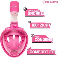Atlantis Snorkelmasker 2.0 - Duikbril - Snorkel - Snorkelset - Full Face Masker - Kinderen - Roze - XS