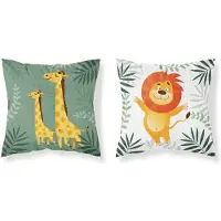Mayamoo Katoenen Kussensloop 40x40cm - Giraf & Leeuw - Dubbelzijdig