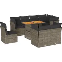 vidaXL 9-delige tuinmeubelset met kussens, grijs, polyrotan