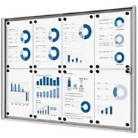 SHOWDOWN Vergrendelbaar notitiebord Magnetisch 8 x A4 Wandmontage Afsluitbaar 93,1 (B) x 65,5 (H) cm Zilver