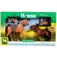 Merkloos Horse paard met veulen en diverse accessoires