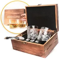 2BEHOME Whiskey set met 2 whiskey glazen en 6 whiskey stones / stenen - Inclusief luxe houten opbergdoos