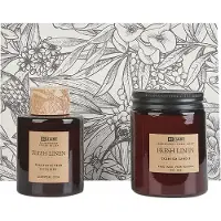 Beliani DARK ELEGANCE - Geurkaars met geurstokjes - Bruin - Linnen - Soja wax