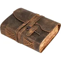 Ancient Wisdom Leren Deckle-edge Notitieboek met Sleutel 18x13cm - Handgemaakt