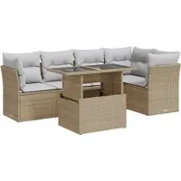 vidaXL 6-delige Loungeset met kussens poly rattan beige
