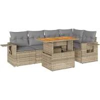 vidaXL 6-delige Loungeset met kussens poly rattan beige