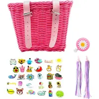 Somstyle Complete Fiets Accessoires Set - Fietsmand Geschikt voor 12 tot 20 Inch Fietsen / Steps / Driewielers - Kinderfiets - Fietsbel & Stickers - Roze