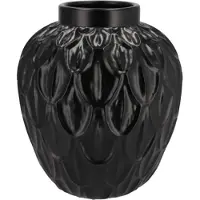 DK Design Bloemenvaas rond model - Boa - zwart - veren/schub relief - 31 x 31 x 35 cm - modern