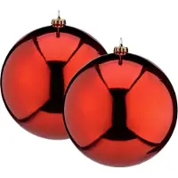 Krist+ Grote decoratie kerstballen - 2x - rood - 20 cm - kunststof - glimmend - kerstversiering