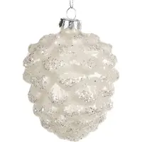 Goodwill Kerstbal Dennenappel Glas Wit H 10 cm Voordeelaanbod Per 3 Stuks