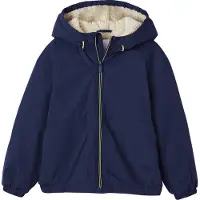 Vertbaudet Windjack met capuchon en sherpavoering voor jongens marineblauw