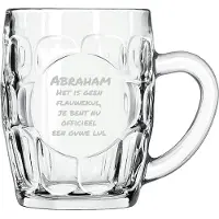 Libbey Gegraveerde bierpul 55cl Abraham het is geen flauwekul, jij bent nu officeel een ouwe lul