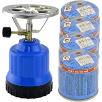 Synx Store Eco Gaskooktoestel met 4 gaspatroon 190g kunststof, campingkooktoestel, gasfornuis, camping, butaangasbrander (kooktoestel