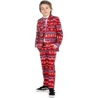 Suitmeister kostuum Nordic Pixel Red met all over print rood/multicolor Jongens Polyester Reverskraag - maat 98/116