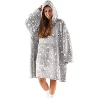 Noony Luminous Grey oversized hoodie deken - Glow in the dark sterren - plaids met mouwen - Fleece deken met mouwen - Ultrazachte binnenkant - Hoodie blanket - snuggle - One size fits all