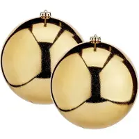 Krist+ Grote decoratie kerstballen - 2x - goud - 20 cm - kunststof - glimmend - kerstversiering