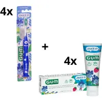 Sunstar-Gum GUM Junior 6+ Voordeelpakket - 4x Tandpasta 50 ml + 4x Tandenborstel (blauw)