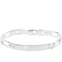 The Jewelry Collection Zilver Gerhodineerde Graveerarmband figaro plaat 8 mm 20 cm 1329842