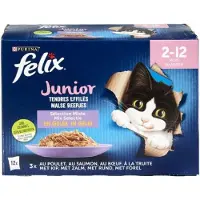 Felix 3x in Gelei Junior (2-12m) Mix Selectie- Kattenvoer Natvoer - forel, Zalm ,Rund & Kip - 12x 85 g