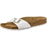 Birkenstock Dames Sandalen van Leer Madrid Birko-Flor Patent (Smalle Pasvorm) wit (41), Plat, Geen, Casual, Lakleer 1005310