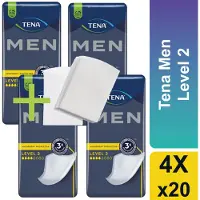 Tena Men Level 2 - Incontinentie Mannen - Inclusief 4 Wegwerp Washandjes - 4 pakken - Voordeelverpakking - 80 stuks - Incontinentie verband