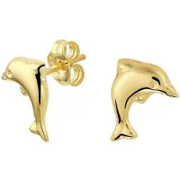 Trendjuwelier huiscollectie TFT Oorknoppen Dolfijn Geelgoud Glanzend 8 mm x 6.5 mm