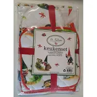 Rien Poortvliet Keukenset Kabouters - 3 delige set Keukenschort - Ovenwant - Pannenlap
