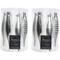 Inge-glas Decoris kerstbal pegels - 12x - zilver - D15 cm - glas - kersthangers - ijspegels - kerstversiering