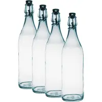 Bormioli Rocco 4x Glazen beugelflessen/weckflessen transparant 1 liter rond - Weckflessen - Beugelflessen - Limonadeflessen - Waterflessen - Karaffen